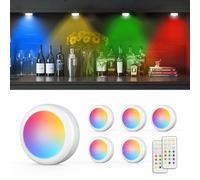 Moman Lampe de Placard Lot de 6, 13 Couleurs LED Veilleuse avec Télécommande, Minuterie Intensité Réglable Lumière Cuisine Sous Meuble Eclairage LED à Piles Pour Armoire,Escalier,Vitrine (T025 Blanc)
