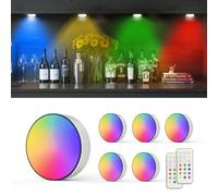 Moman Lampe de Placard Lot de 6, 13 Couleurs Lumière Cuisine Sous Meuble avec Télécommande, Minuterie Intensité Réglable LED Veilleuse Eclairage LED à Piles Pour Armoire,Escalier,Vitrine (T047 Blanc)