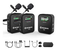 Moman Micro Cravate sans Fil Professionnel, C2X Wireless Lavalier Microphone Con Écran TFT pour Appareil Photo Transmission 100m Caméra DSLR Caméscope Smartphone PC Laptop Tablette
