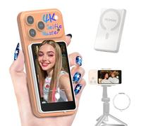 Moman Moniteur à Selfie pour téléphone Portable 3,97" pour iPhone et Android, écran magnétique pour iPhone 17, caméra arrière Selfie sans Fil 50 m pour Vlog TikTok Live Stream - Blanc