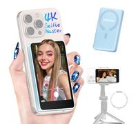 Moman Moniteur Selfie sans Fil 3,97" pour Smartphone Caméra Arrière | Compatible iPhone 7-16 et Android, Anneau Magnétique Inclus, Aperçu en Temps Réel pour Vlog, Tiktok et Live - Bleu