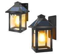 Moman Projecteur Exterieur Solaire, Lot de 2 Applique Murale Vintage avec Détecteur de Mouvement 3 Modes Étanche IP65 Lampe Solaire pour Cour Jardin, Projecteur-Exterieur-Lampe-Eclairage