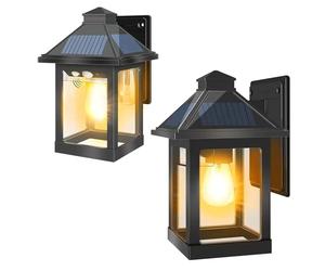 Moman Projecteur Exterieur Solaire, Lot de 2 Applique Murale Vintage avec Détecteur de Mouvement 3 Modes Étanche IP65 Lampe Solaire pour Cour Jardin, Projecteur-Exterieur-Lampe-Eclairage