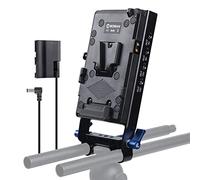 Moman V-Mount Adaptateur Plaque de Batterie VLock Plate Répartiteur et Une Pince à Tige de 15mm pour BMPCC 4K/6K Canon Sony 5V/8V/12V/15V/D-Tap/Port USB Sortie avec Batterie factice LP-E6 et DC câble