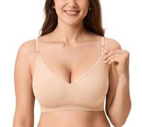 MOMANDA Femme Soutien Gorge Allaitement sans Couture sans Armature Grande Taille Maternité Côtelée Brassiere Beige XS