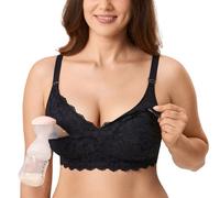 MOMANDA Femme Soutien Gorge Allaitement Tire Lait Mains Libres Dentelle Maternité sans Armature Brassiere Noir 90B