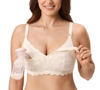 MOMANDA Femme Soutien Gorge Allaitement Tire Lait Mains Libres Dentelle Maternité sans Armature Brassiere Ivoire 90G