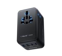 MOMAX Adaptateur Prise Universelle 100W GaN Charge Rapide - Adaptateur Secteur International 6-en-1 (2 Prises AC + 2 USB-C PD + 2 USB-A QC) - Compatible UE, États-Unis, Royaume-Uni, Japon et 200+ Pays