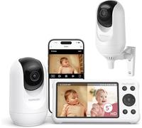 momcozy Babyphone Caméra BM04 | Écran 5 Pouces, avec ou sans WiFi | Livré avec 2 Caméras, Vision Nocturne 1080p, Portée 290 m, Autonomie 20h, Détection Pleurs et Mouvement