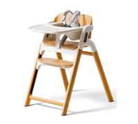Momcozy Chaise Haute Bébé, Bois Naturel, Réglable, Convertible, Sécurité | Chaise Haute Bébé Évolutive, Ergonomique, Charge Maximale de 140 kg, Avec Plateau Lavable au Lave-Vaisselle, Repas, Voyage