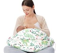 momcozy Coussin d’Allaitement Grande Taille avec Bord de sécurité - Coussin Ergonomique pour Allaitement et positionnement avec Sangle réglable et Housse en Coton Amovible, Plantes et forêt