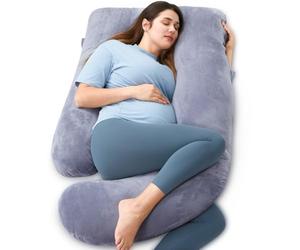 momcozy Coussin de Grossesse, en Velours Cristal, en Forme de U, pour Dormir sur Le côté, 145 cm, soulage Le Dos et Les Hanches