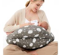 Momcozy Coussin de maternité en forme de U en coton tissé (100 % coton) NP001 - coloris nuage / forêt animale / feuille rose / pluie de météorites
