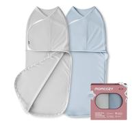 momcozy Couverture Emmaillotage Bébé, Fermeture Silencieuse, Convient aux de 0-3 Mois, Réduit Le Réflexe de Sursaut, Pratique pour Les Nouveaux Parents, Paquet de 2, Gris Clair et Bleu Clair