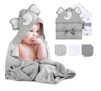Momcozy Ensemble serviette de bain et lavettes en mélange polyester/coton M19FWXY01 (motif éléphant gris, 8 pièces)