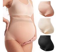 Momcozy Lot de 3 sous-vêtements de maternité taille haute sans couture pour femme, Noir, amande, rose huître - lot de 3, Large