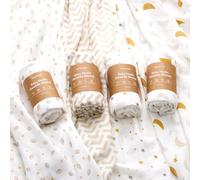 momcozy Lot de 4 couvertures d'emmaillotage en Mousseline, Ultra Douces, Neutres, Respirantes à 2 Couches, Grande Couverture d'emmaillotage pour Nouveau-né, garçons et Filles, Motif étoile