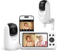 momcozy Moniteur Bébé WiFi 2 Caméra HD 5" 1080P Fixation Murale, Détection Mouvements/Pleurs, Périmètre Sécurisé, Vision Nocturne Claire, Batterie 5000mAh, Interphone 2 Sens, Enregistrement Vidéo