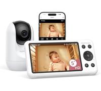 momcozy Moniteur Bébé WiFi - Caméra HD 5" 1080P Fixation Murale, Détection Mouvements/Pleurs, Périmètre Sécurisé, Vision Nocturne Claire, Batterie 5000mAh, Interphone 2 Sens, Enregistrement Vidéo
