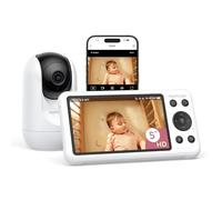 Momcozy Moniteur Bébé WiFi - Caméra HD 5" 1080P Fixation Murale, Détection Mouvements/Pleurs, Périmètre Sécurisé, Vision Nocturne Claire, Batterie 5000mAh, Interphone 2 Sens, Enregistrement Vidéo