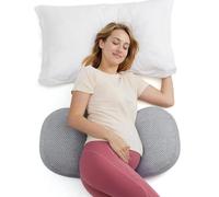 Momcozy Oreiller de grossesse portable - Support de maternité en forme de W pour les personnes dormant sur le côté, coussin de voyage réglable pour soulager le dos, le ventre et les hanches, idéal