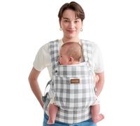Momcozy Porte bébé physiologique en coton et lin naturel, conçu pour durer, design ergonomique, léger et confortable, portage mains libres pour maman et papa, Motif à carreaux bleu-gris