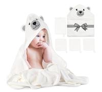 Momcozy Serviette de Bain en Fibre de Bambou avec Capuche pour Bébé, Lot de 3 Débarbouillettes, 1 Gant de Bain, Super Doux et Respirant