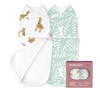 Momcozy Swaddle 0-3 mois - Fermeture silencieuse pour les parents nouvellement créés - Réduit le réflexe Moro - Essentiel pour les nouveau-nés de 0 à 3 mois - Lot de 2 girafes et feuilles
