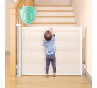 Momcozy Verrouillage Automatique Barrière de Sécurité Enfant, Rétractable Escalier Chien,0-140CM de Large pour Bébés, Opération à Une Main pour Escaliers, Couloirs, Cuisine, Intérieur et Extérieur