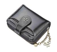 MOMEITU Portefeuille rétro Y2K pour femme - Sac pour cartes de crédit - Fermeture éclair - Double pli - Mini portefeuille esthétique en cuir - Portefeuille Y2K, noir, Small