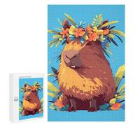Moment Puzzle - Capybara with Floral Crown Illustration, 1000 PCS, Jeu D’Assemblage en Bois, Cadeau pour Les Fêtes De Fin D’année, pour Se Détendre À La Maison sans Écran