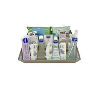 MomentosGourmet - Panier bébé nouveau-né avec gel, shampoing, eau de Cologne et plus | Sucette Nuk et broche Suavinex 0-6 mois | 10 couches Chelino Taille 2