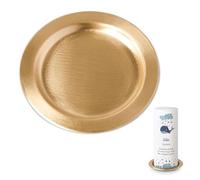 MOMENTU® Assiette à bougie ronde - En laiton brossé - Doré - Fabriqué à la main - Bougeoir - Dessous de bougie - Assiette décorative - Pour bougies piliers, baptême, communion et confirmation -