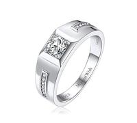 MomentWish Bague De Fiançailles pour Hommes, Bague En Argent Pour Hommes Moissanite Imitant Le Diamant Bagues de Promesse Alliances Pour Hommes-52(16.5)