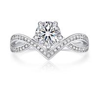 MomentWish Bague Fiançailles Femme, 1 Carat Moissanite Couronne Bague Argent Sterling 925 Mariage Diamant Cadeau Saint-Valentin pour Femme-Taille56
