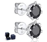 MomentWish Boucles D'oreilles Flocons de Neige, 2 Carats/6,5 mm Moissanit Diamant Noir Boucle D'oreille Argent Sterling 925 Hypoallergénique Cadeaux Pour Femme Homme