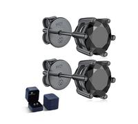 MomentWish Boucles D'oreilles Homme Noir, 1 Carat/5 mm Moissanit Diamant Boucle D oreille Tout Noir Argent Sterling 925 Hypoallergénique Cadeaux Pour Homme-6 Griffes