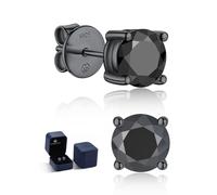MomentWish Boucles D'oreilles Homme Noir, 4 Carat/8 mm Moissanit Diamant Boucle D oreille Tout Noir Argent Sterling 925 Hypoallergénique Cadeaux Pour Homme-4 Griffes