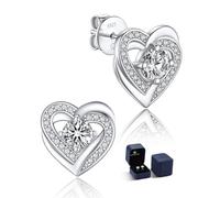 MomentWish Moissanite Boucles D'oreilles Double Coeur, 1 Carat/5mm Boucle D'oreille Femme en Argent 925 Cadeau D'anniversaire Pour Femmes
