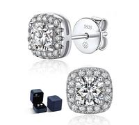 MomentWish Moissanite Boucles D'oreilles En Argent 925, 1 Carat Boucles D'oreilles Femme Cadeau D'anniversaire Pour Femme, Cushion Cut Oreilles