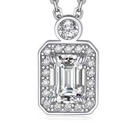 MomentWish Pendentif Collier Femme Carré, 1 Carat Mosanite Diamant ChaîNe En Argent 925 Avec Diamant Halo Pendentif Avec BoîTe Cadeau Pour Petite Amie