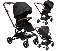 MoMi ADELLE - Poussette citadine légère 7,5 kg - Siège rotatif 360° - Dès 6 mois jusqu’à 22 kg - Noir/Doré