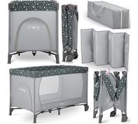 Momi Belove - Lit Parapluie Bébé Pliant - Matelas + Sac De Transport - Accès Latéral - 2 Roulettes - Gris Gris