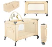 MoMi Lit de voyage BELOVE PLUS 2 en 1, pliable, 2 niveaux de couchage pour bébés jusqu’à 9 kg et enfants jusqu’à 15 kg, avec matelas, barre de jeu, matelas à langer et sac de transport