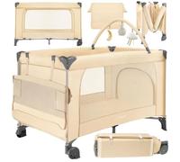 Momi Lit de Voyage BELOVE Plus 2 en 1, Pliable, 2 Niveaux de Couchage pour bébés Jusqu’à 9 kg et Enfants Jusqu’à 15 kg, avec Matelas, Barre de Jeu, Matelas à Langer et Sac de Transport