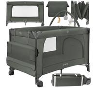 MoMi BELOVE PLUS - Lit parapluie bébé avec matelas, arche de jeux, table à langer + sac - 2 niveaux de couchage - 15 kg - Vert