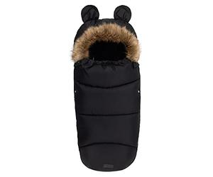 MoMi Chancelière pour enfant 45 x 95 cm pour landau, ceinture de sécurité 3 points et 5 points, idéale pour poussette, siège auto, nacelle et luge, capuche avec garniture amovible en fourrure noire