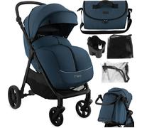 MoMi CLARA - Poussette 0m+ jusqu’à 22 kg - Barre rotative - Poignée réglable - Accessoires inclus : sac, housse pluie - Bleu