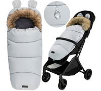 MoMi COZY - Chancelière Universelle pour Poussette - Sac de Couchage Bébé - Finition Peluche - Capuche Oreilles - Gris
