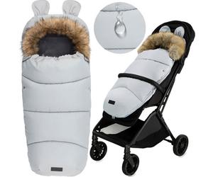 MoMi COZY - Chancelière Universelle pour Poussette - Sac de Couchage Bébé - Finition Peluche - Capuche Oreilles - Gris
